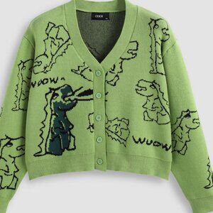 Dinosaur Pattern Oversized Cardigan
